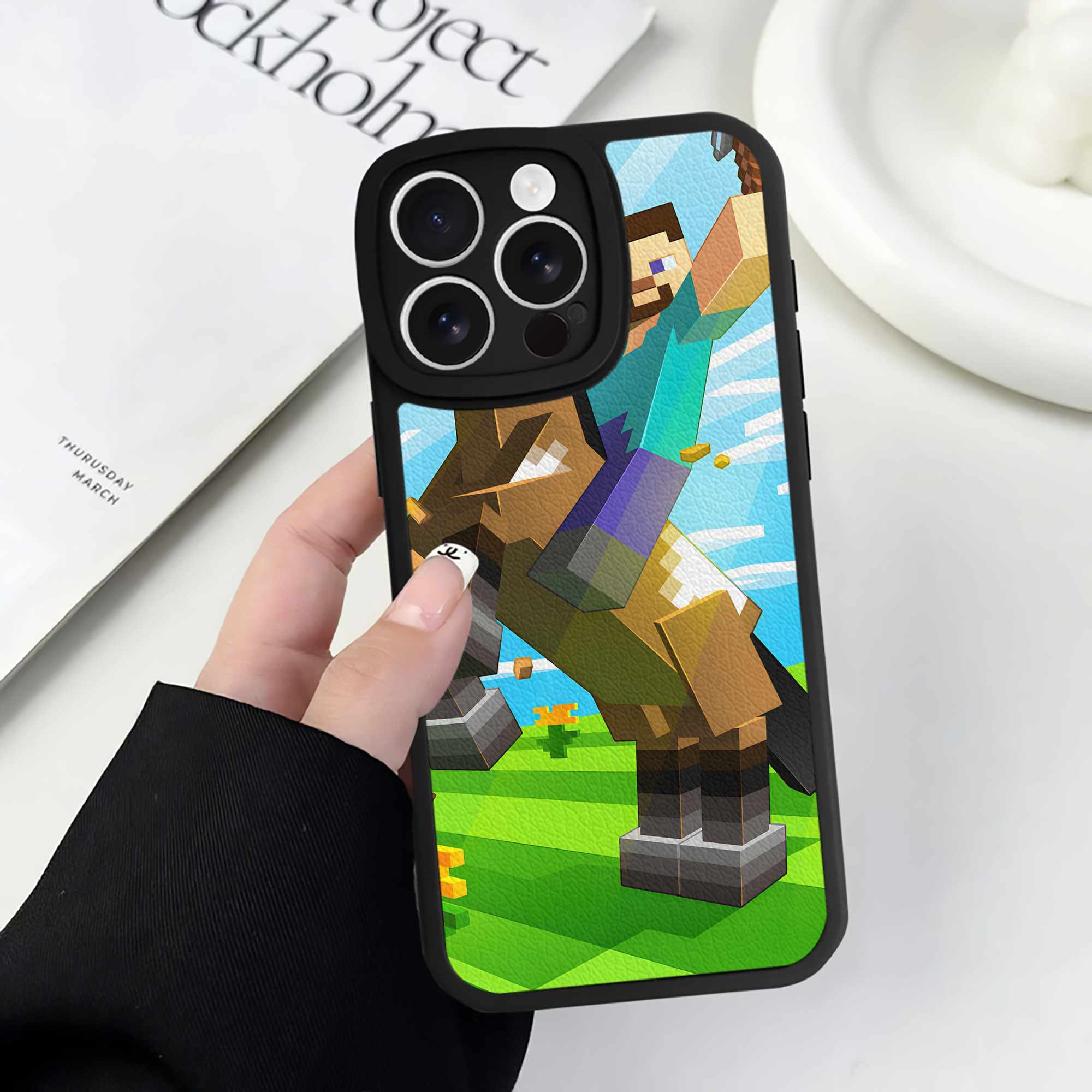 （画像用） マインクラフト ブロックの世界 Minecraft MC Block world 【iPhone 16シリーズ対応】シリコンスマホケース（レザー調） 材質：シリコン